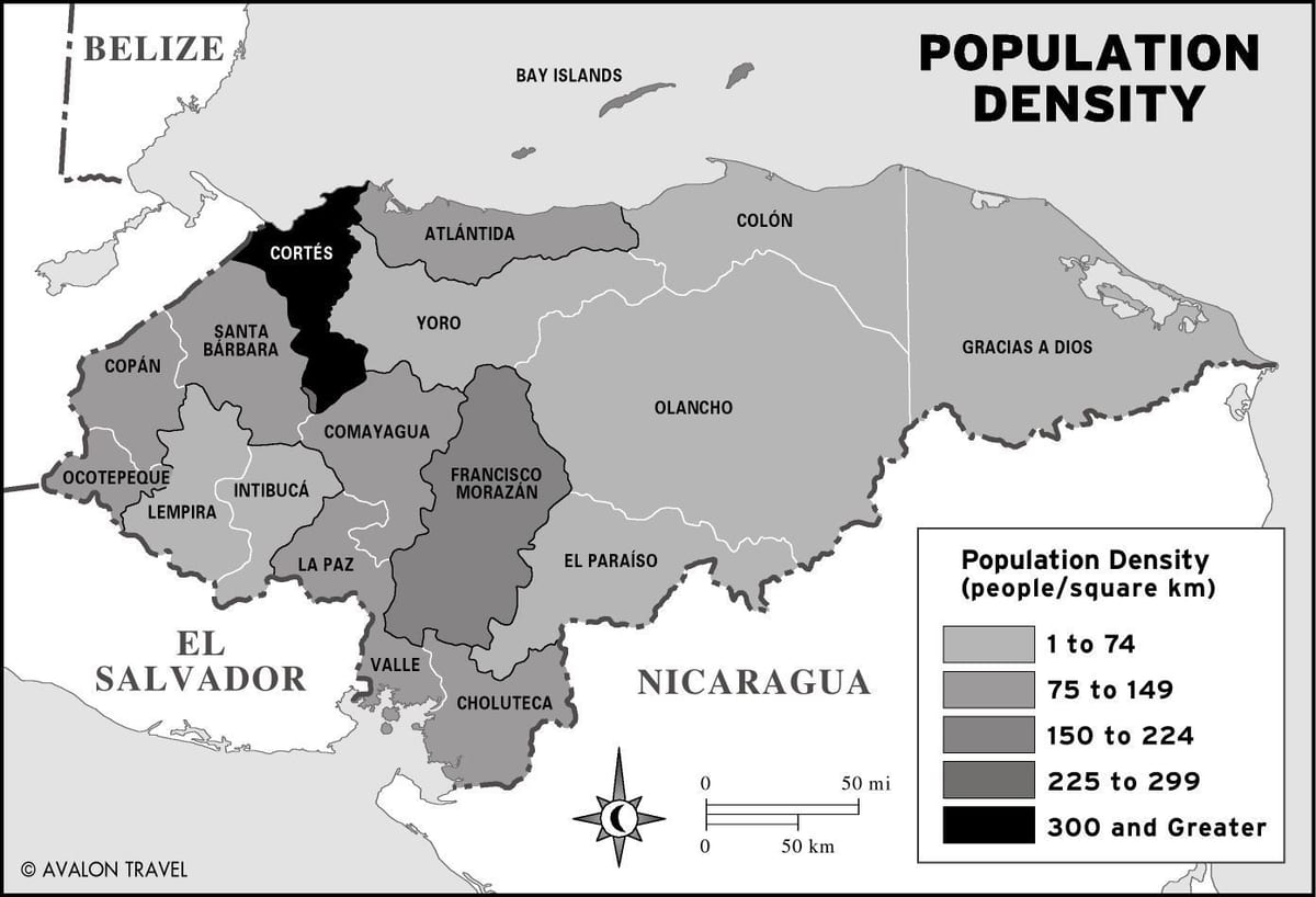 peta Honduras penduduk
