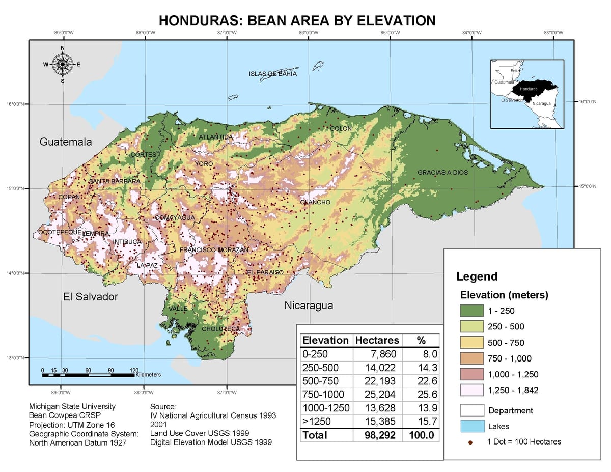 peta ketinggian Honduras
