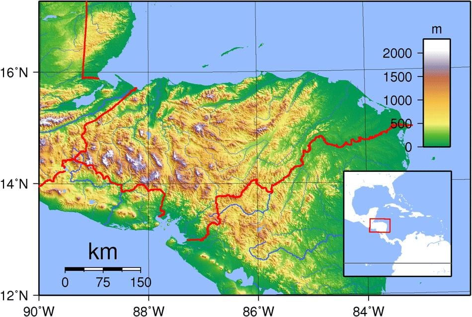 peta Honduras topografi